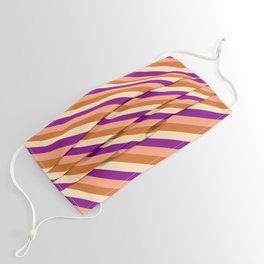 [ Thumbnail: Purple, Light Salmon, Chocolate, and Beige Colored Striped Pattern Face Mask ]