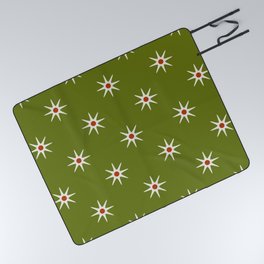 Atomic mid century retro star flower pattern in green background Picnic Blanket