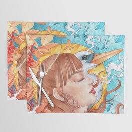 Girl, sun and herons Placemat