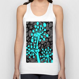 Psychedelic Dandelion Trip - Abstract, Mid-Century Modern, Teal, Black and White, Floral Print Unisex Tank Top