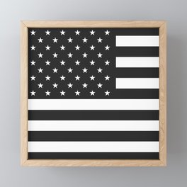 American Flag Stars and Stripes Black White Framed Mini Art Print