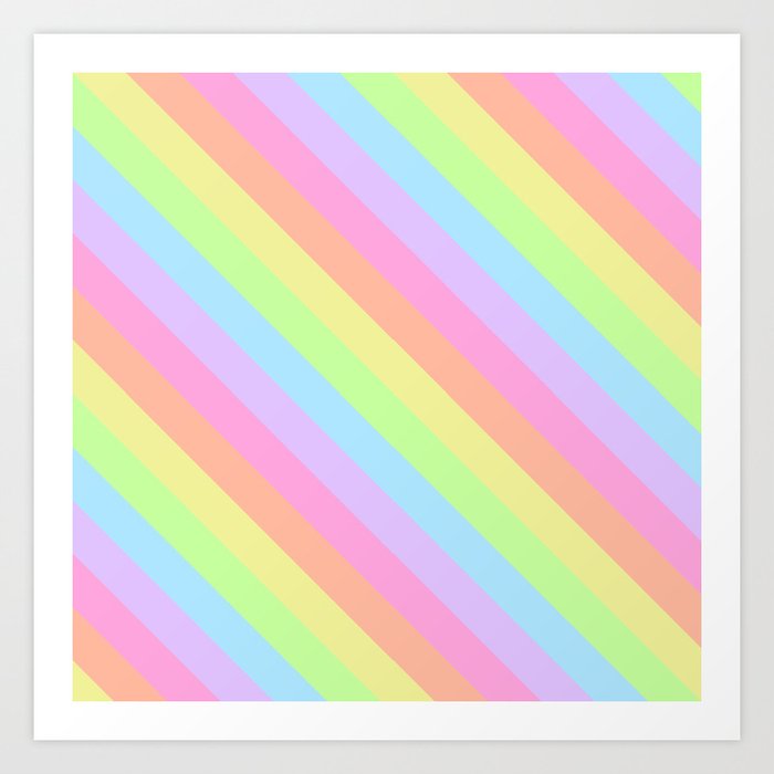 Pastel Rainbow - Diagonal Stripes Art Print