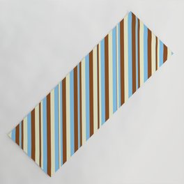 [ Thumbnail: Light Yellow, Light Sky Blue & Brown Colored Pattern of Stripes Yoga Mat ]