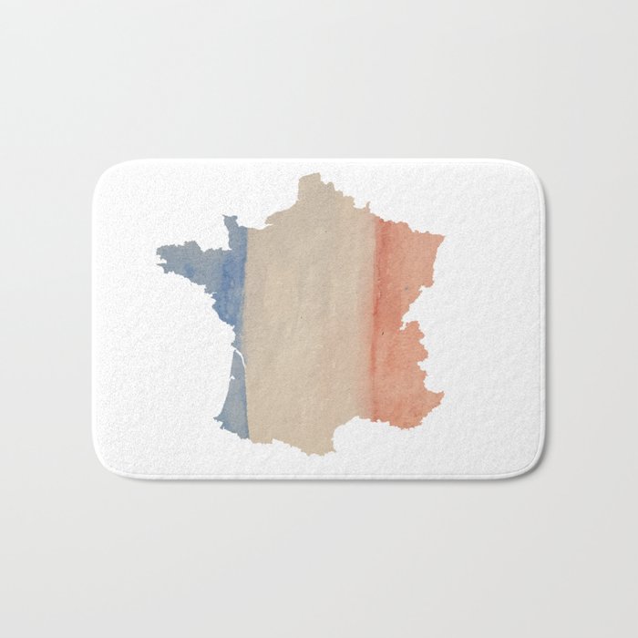 France Outlne with Tri-color Flag in Watercolors Bath Mat