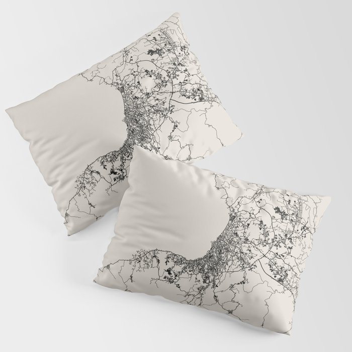 Indonesia, Manado - Black & White Map Pillow Sham