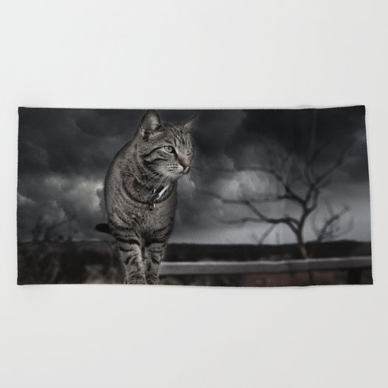 Cat on the Prowl Beach Towel