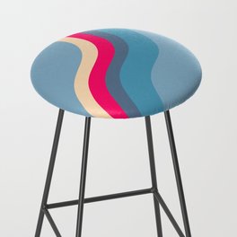 Loana - Blue Pink Colourful Wavy Minimalistic Retro Stripes Art Design Pattern  Bar Stool