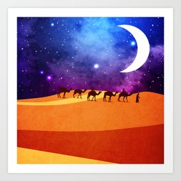 A convoy of camels at night 2 Art Print