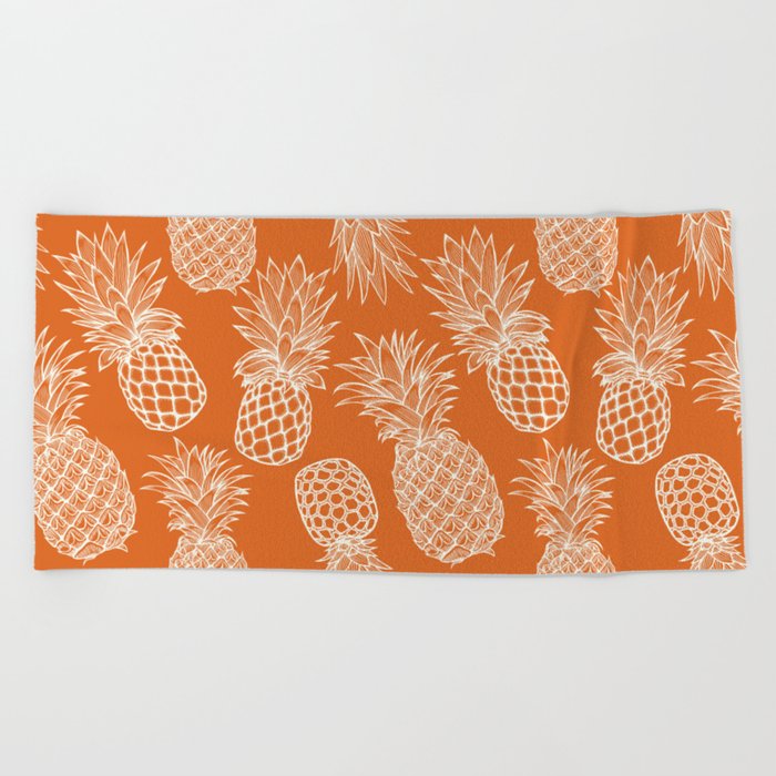 Fresh Pineapples Orange & White Beach Towel