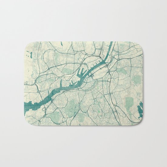 Gothenburg Map Blue Vintage Bath Mat