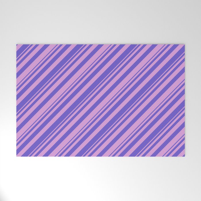 Plum & Slate Blue Colored Lined Pattern Welcome Mat