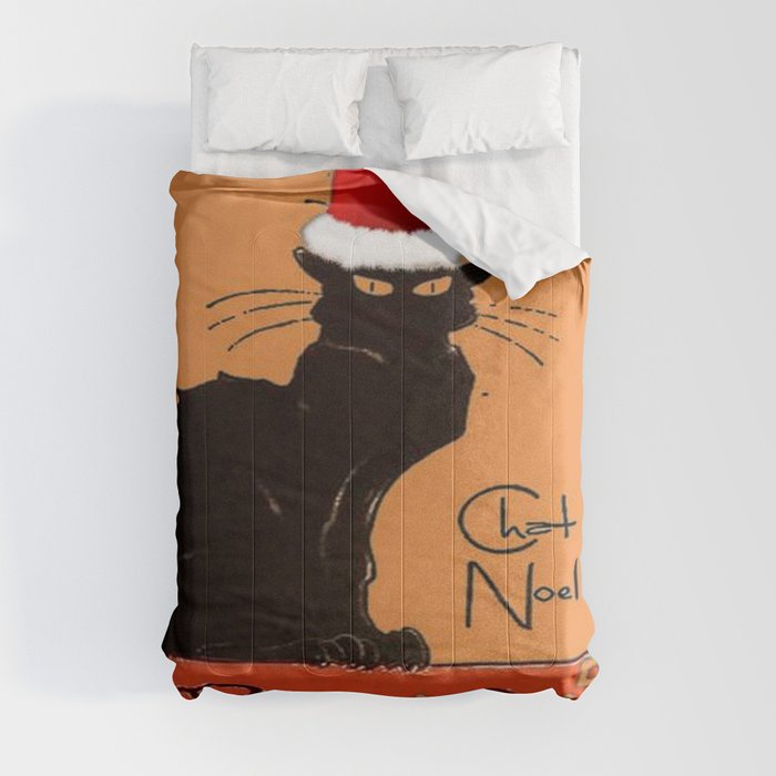 Le Chat Noel Christmas Parody Grungy Distressed Vintage Cat Comforter