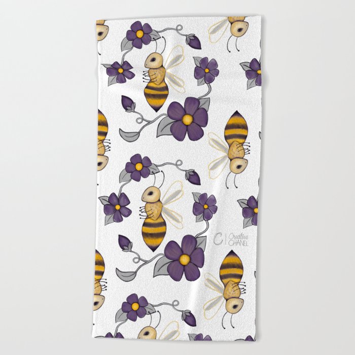 Bee Blossoms Beach Towel