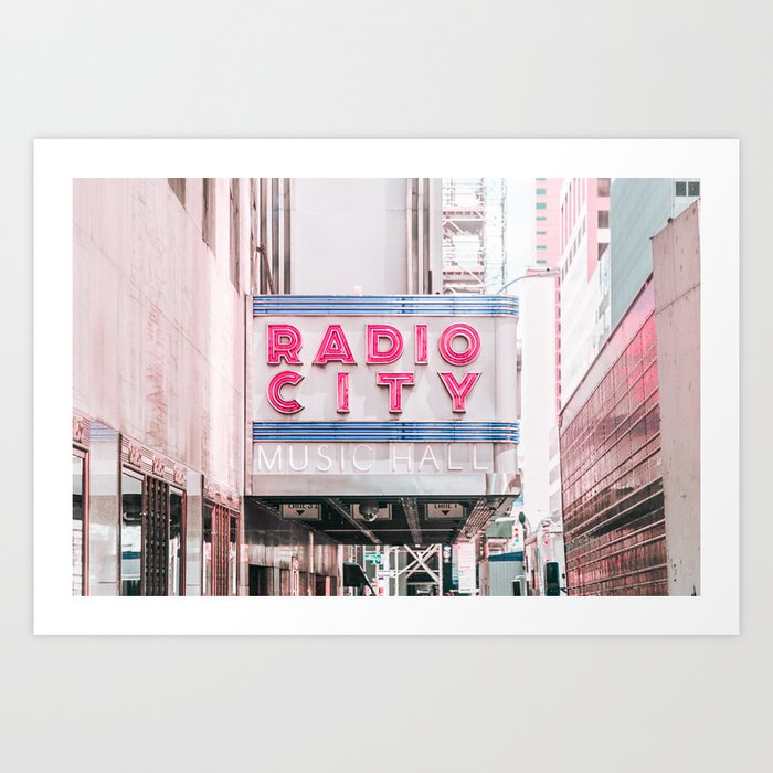 New York Radio City Sign Pink Travel Photography Art Print