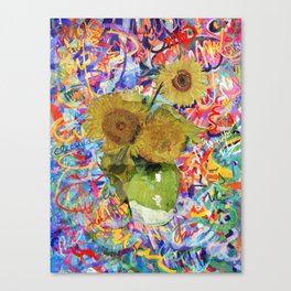 Van Gogh Sunflowers Remixed with My Graffiti Abstract Art  Canvas Print