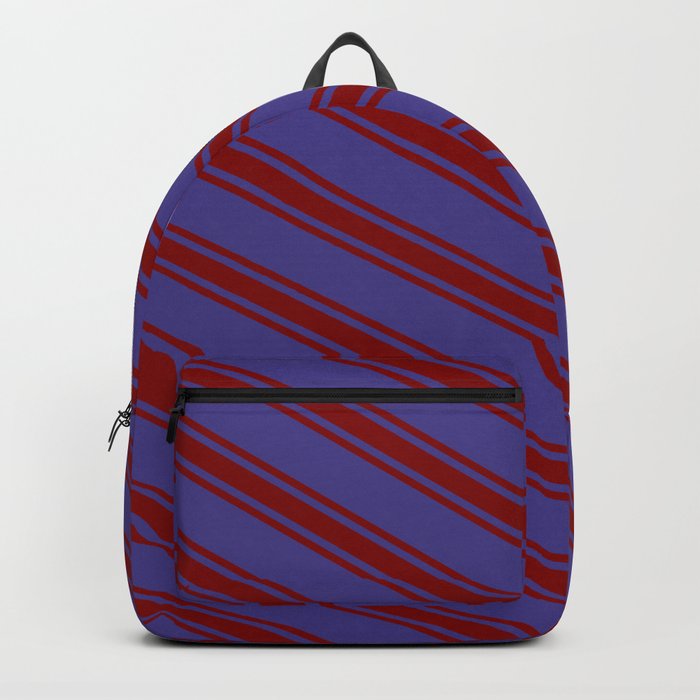 Dark Slate Blue & Maroon Colored Striped Pattern Backpack