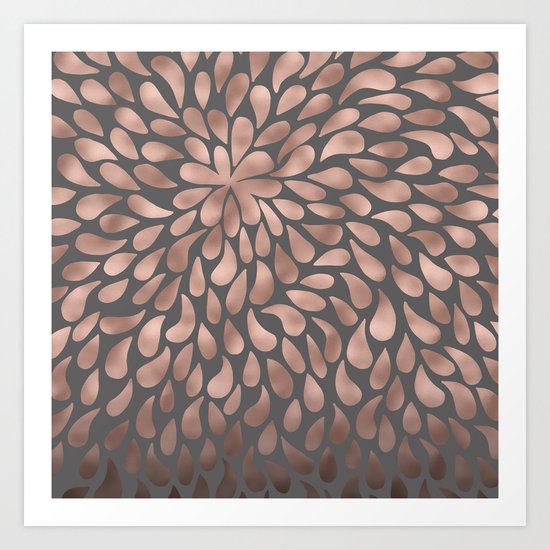 Rosegold- abstract floral elegant pattern on grey background Art Print