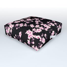 Cherry Blossom Pink Black Outdoor Floor Cushion