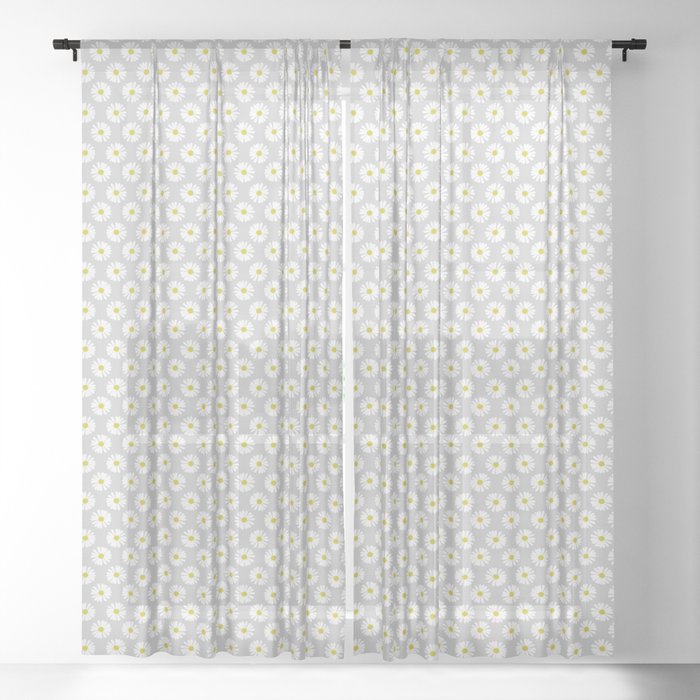 Daisies on Gray Sheer Curtain