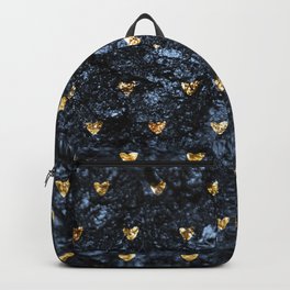 Gold Glitter Hearts on Blue-Black Scratched Suede Backpack