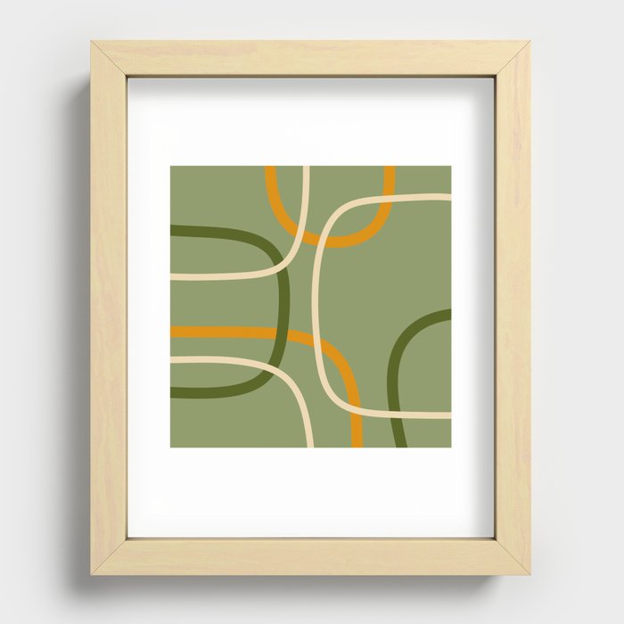 Abstract sage green mid century shapes Recessed Framed Print