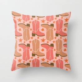 Cowboy Boots Pattern (pink/orange/brown) Throw Pillow