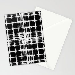 Black and white squares with white lines grunge pattern Stationery Card