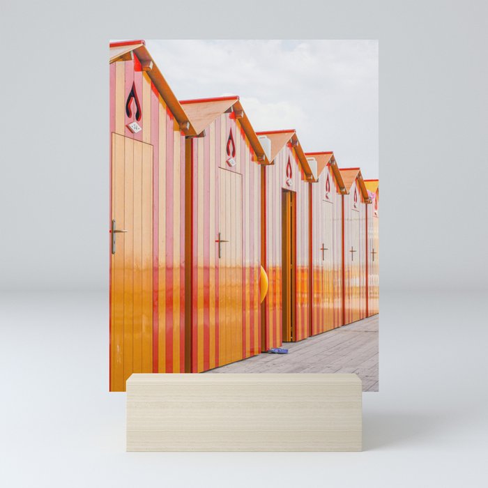 Sorrento Stripes | Red And Orange Beach Changing Rooms Art Print | Amalfi Coast Italy Travel Photography Mini Art Print