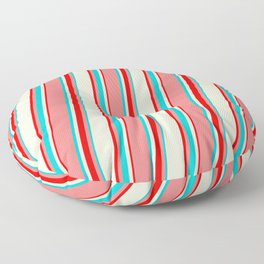 [ Thumbnail: Light Coral, Dark Turquoise, Beige & Red Colored Lines/Stripes Pattern Floor Pillow ]