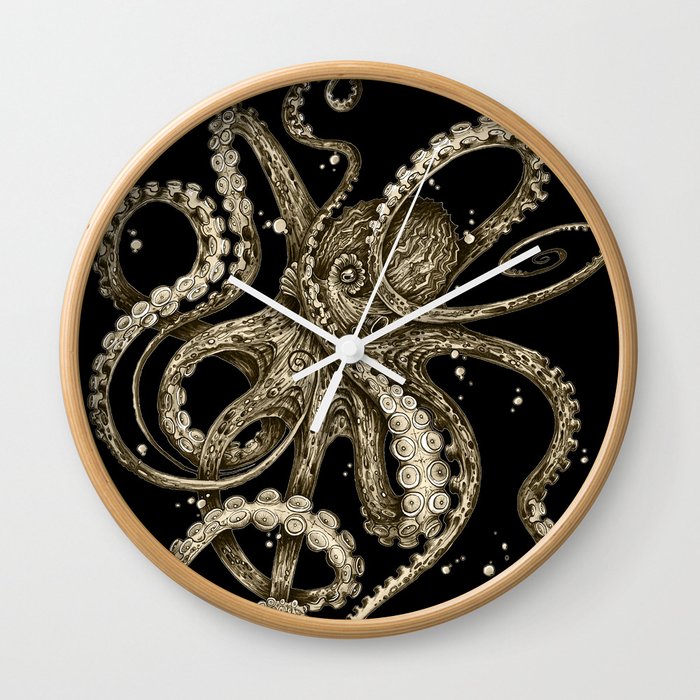 Octopsychedelia Sepia Wall Clock