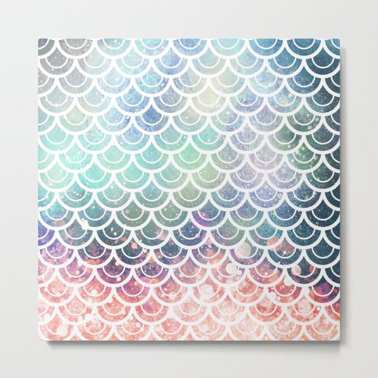Mermaid Scales Coral and Turquoise Metal Print