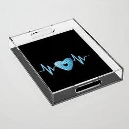 Heartbeat with cute blue heart shaped donut illustration Acrylic Tray