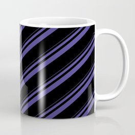 [ Thumbnail: Dark Slate Blue and Black Colored Striped Pattern Coffee Mug ]