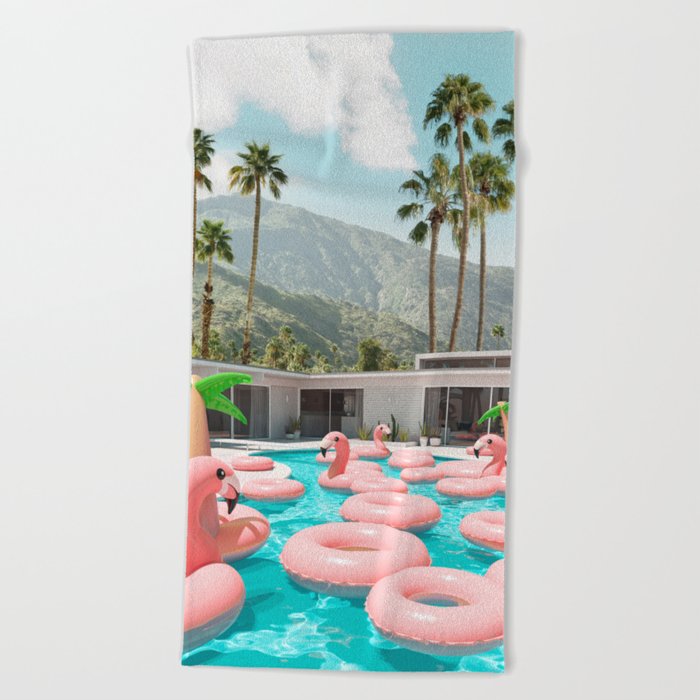 Flamingo Pool Party Beach Towel