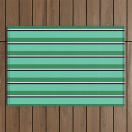 [ Thumbnail: Aquamarine, Sea Green, Lavender, and Black Colored Striped/Lined Pattern Outdoor Rug ]