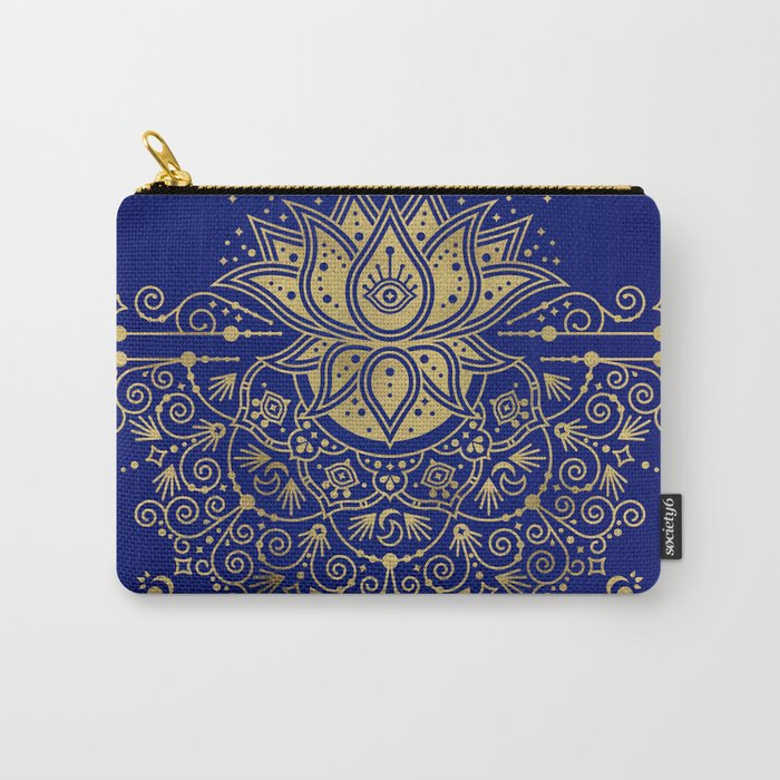 Sacred Lotus Mandala – Navy & Gold Palette Carry-All Pouch
