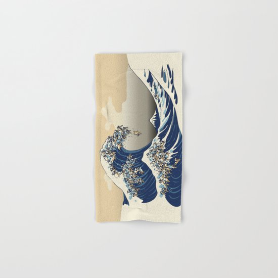 The Great Wave of Pugs Vanilla Sky Hand & Bath Towel