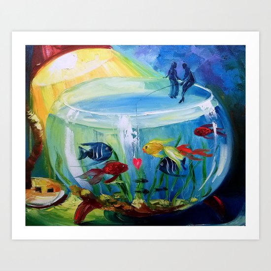 Catching fish in the tank Art Print
