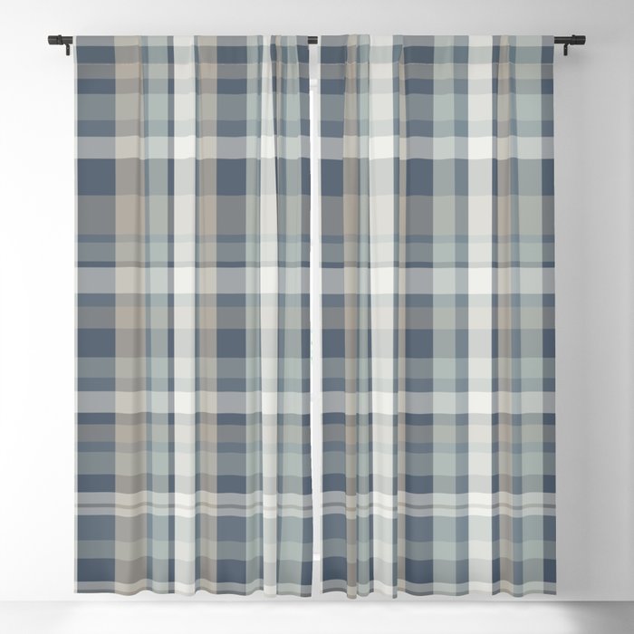 Retro Modern Plaid Pattern in Neutral Blue Gray Taupe Tones Blackout Curtain