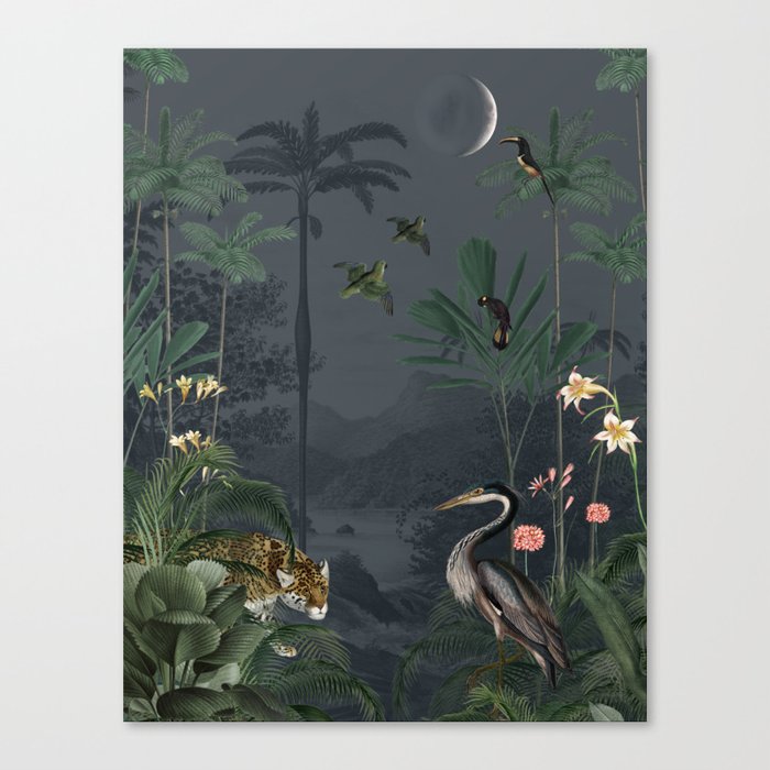 Tropical jungle palms and exotic animals | Canvas Print