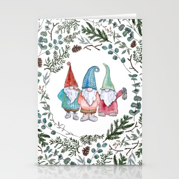 Christmas Gnome Greenery Circle Stationery Cards