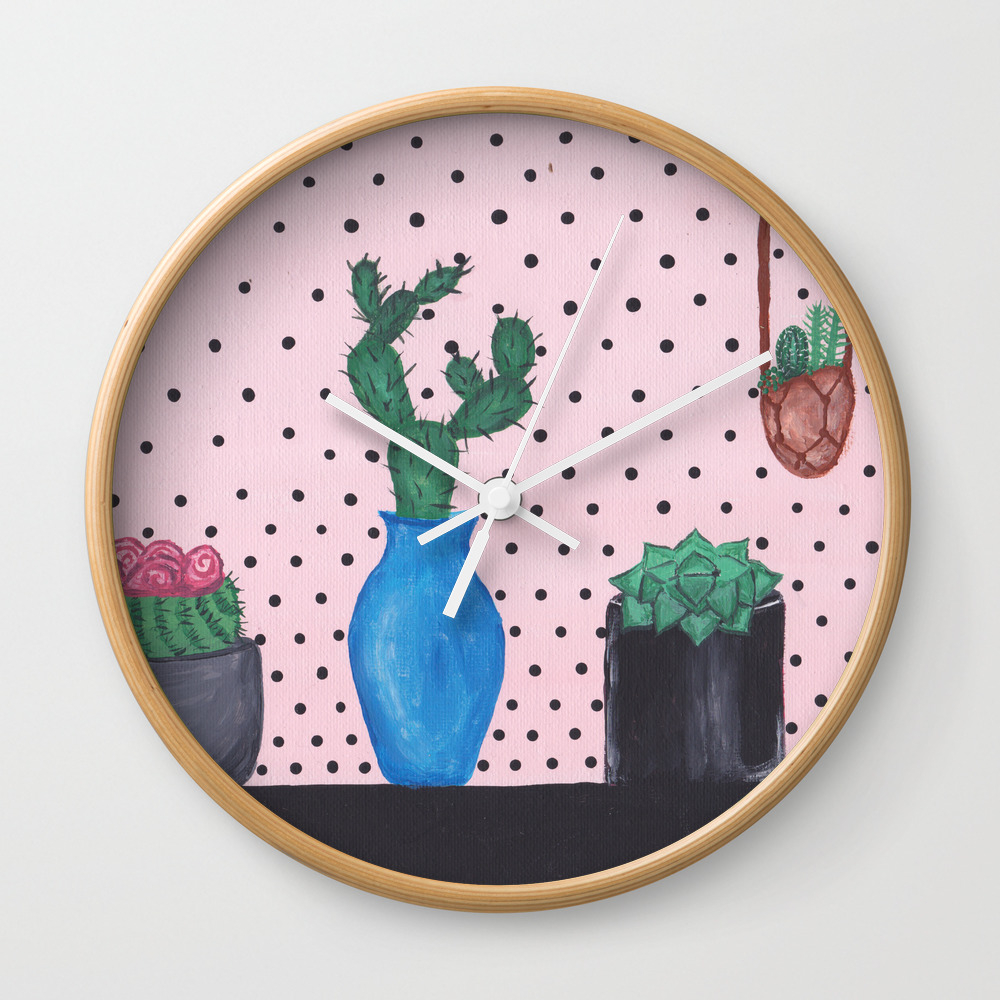 Polka Dot Cactus Painting Wall Clock By Shelbyzcurrie Society6
