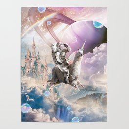 Galaxy Astronaut Sloth Riding Llama Unicorn Poster