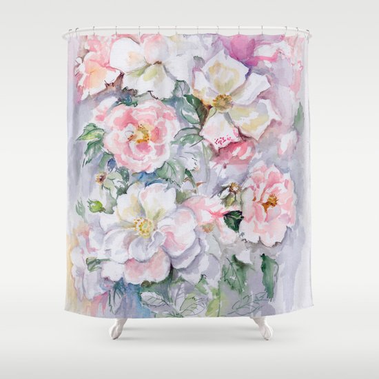White Wild Roses Watercolor Painting White Pink Rose Flower