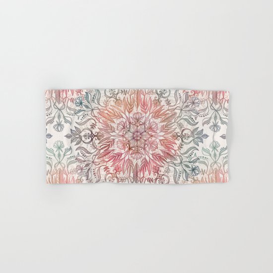 Autumn Spice Mandala in Coral, Cream and Rose Hand & Bath Towel