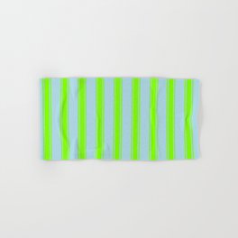 [ Thumbnail: Light Blue and Chartreuse Colored Striped Pattern Hand & Bath Towel ]