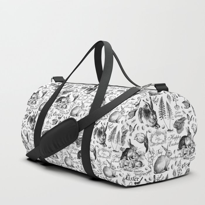 Black And White Vintage Easter And Spring Pattern Duffle Bag