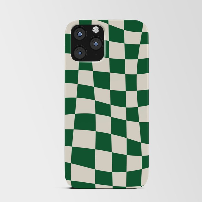 Wavy Checkered Green and White iPhone Card Case