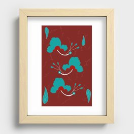Oriental Flower Decor Red and Blue Recessed Framed Print