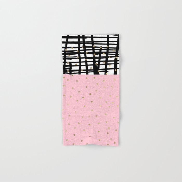 Modern Geometrical Black Pink Faux Gold Polka Dots Hand Bath Towel Modern Geometrical Black Pink Faux Gold Polka Dots Hand Bath Towel
